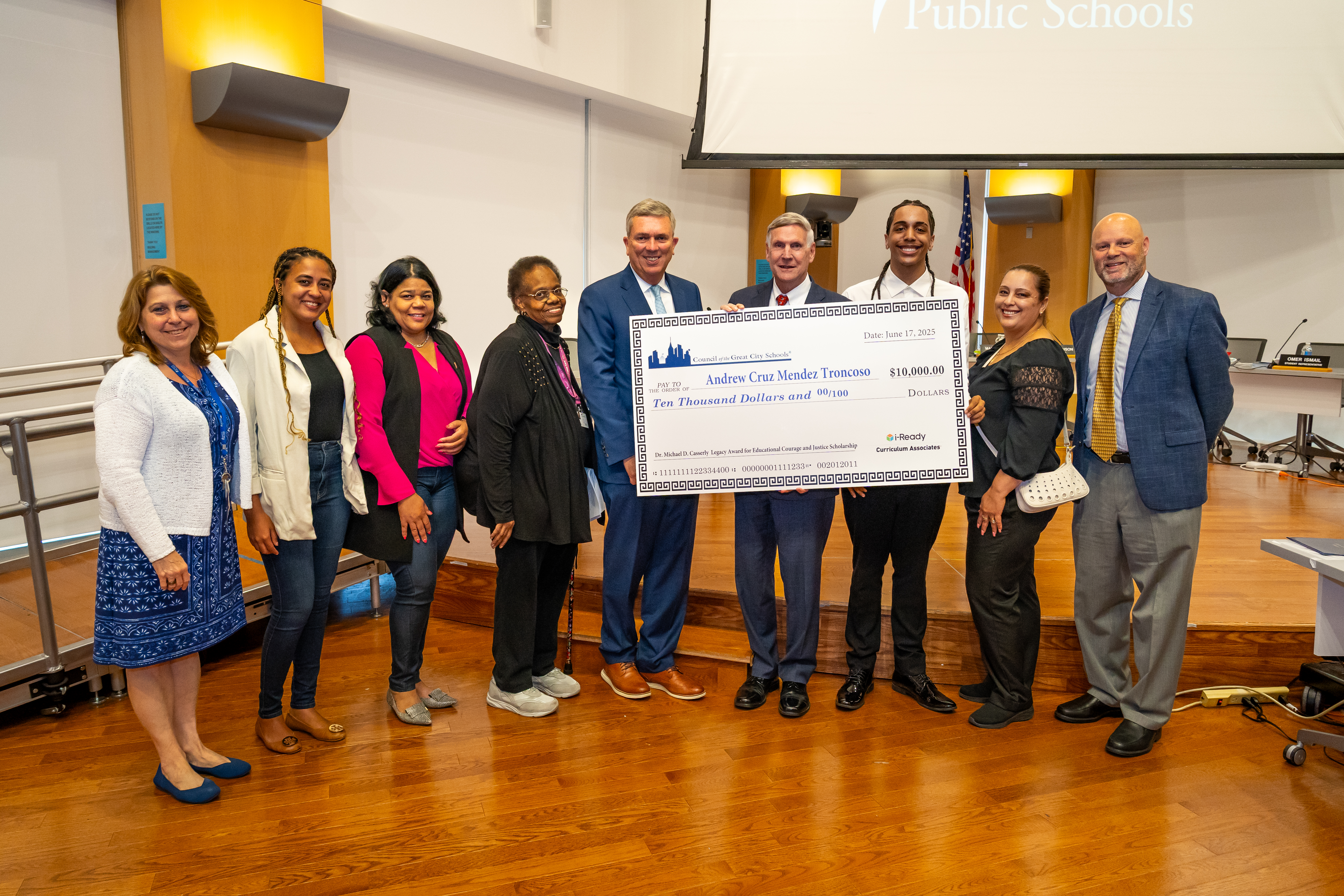 Michael Casserly with Boston Public Schools Student winner of the scholarship